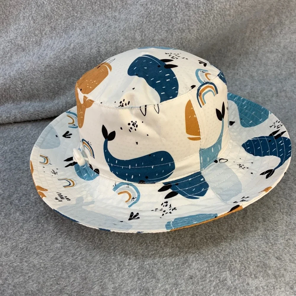 Whale Print Unisex White Unbranded Bucket Hat Adjustable Chin Strap Size 50